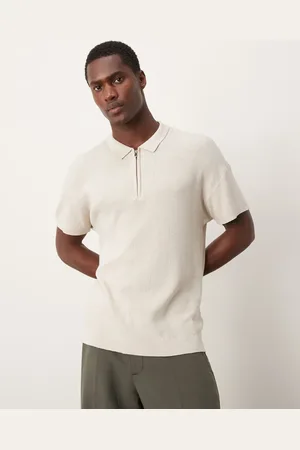 New Look Short sleeve 1/4 zip polo in stone
