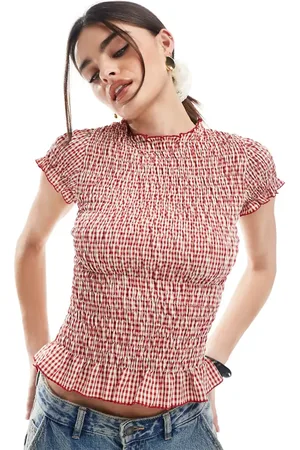 Daisy Street Gingham shirred top in