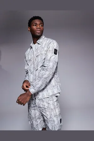 Marshall Artist Co-ord faded camo print overshirt in multi