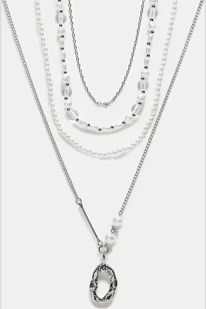 ASOS 4 pack pearl and chain mixed necklace set with pendants in silver tone