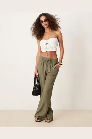 JDY Wide leg linen blend trouser co-ord in khaki