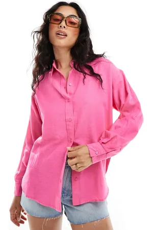 Stradivarius Linen look relaxed shirt in bright