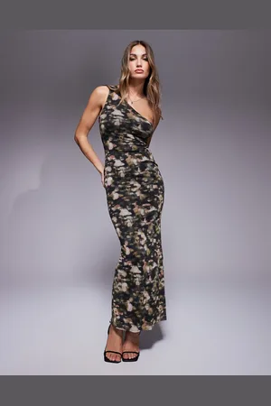ASOS One shoulder mesh maxi dress in abstract print