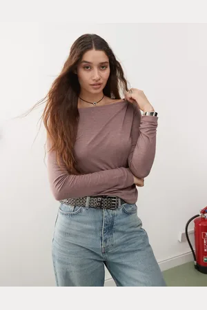 COLLUSION Sheer long sleeve top in mauve