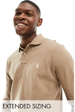 Ralph Lauren Multi icon logo long sleeve cotton polo custom fit in brown heather