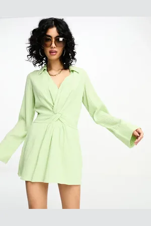 NA-KD X Stephsa twist front linen mini shirt dress in