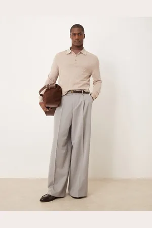 ASOS Smart extreme wide leg trousers with front pleats in light