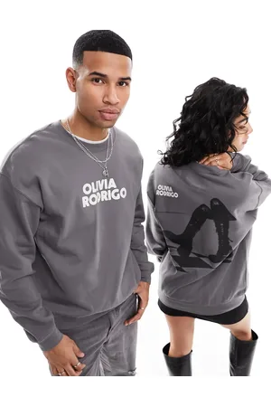 ASOS Unisex graphic sweatshirt with Olivia Rodrigo prints in charocal