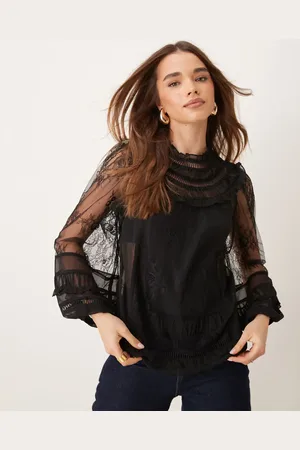 Miss Selfridge Lace mix long sleeve top in