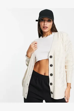 Brave Soul Tall jenner longline cable knit cardigan in ivory