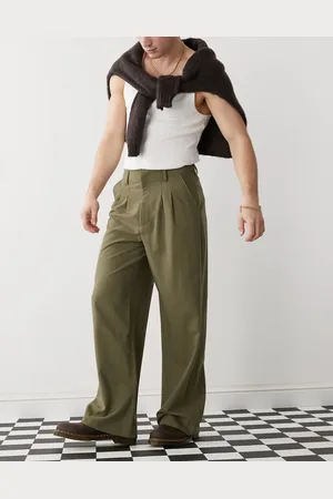 COLLUSION Relaxed wide leg tailored trousers in olive