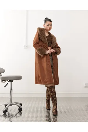 Princess Polly Faux shearling oversized collar and cuffs Penny Lane coat in