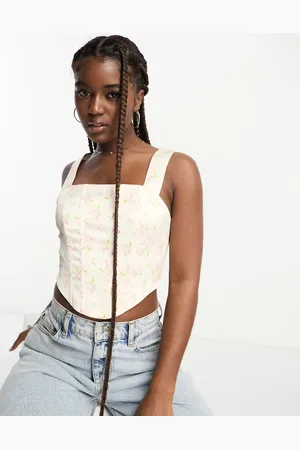 Miss Selfridge Satin wide strap corset top in ditsy