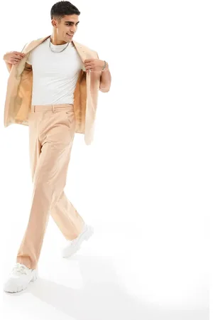 ASOS Wide leg suit trouser in slubby texture in peach