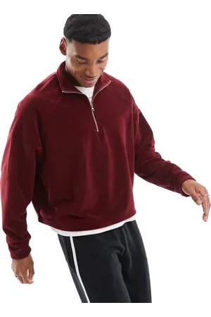 ASOS Oversized quarter zip fleece sweatshirt in burgundy