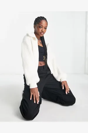 Weekday Brielle zip through chunky cardigan in off