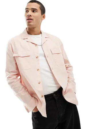 ASOS Linen blend revere collar overshirt with double pockets in light