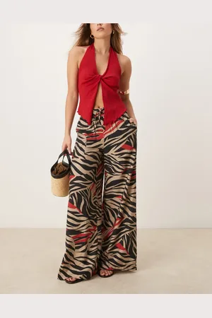JDY Pull on wide leg trousers with zebra print