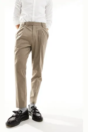 ASOS Smart tapered fit premium trousers in stone melange