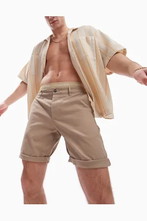 ASOS Slim chino shorts in mid length in stone