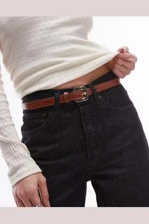 MANGO Slim buckle croc belt in