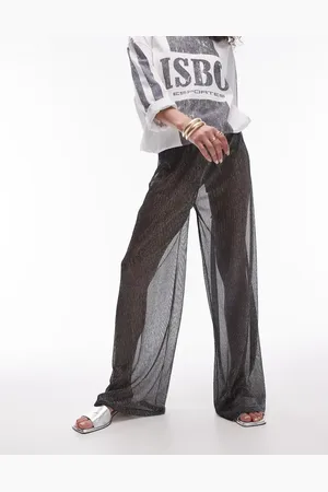 Topshop Wide leg sheer metallic trousers in