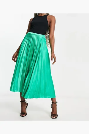 ASOS Satin pleated midi skirt in emerald