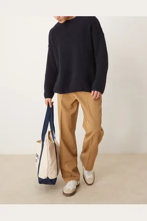 ASOS Smart wide leg trousers with front pleat in dusty camel