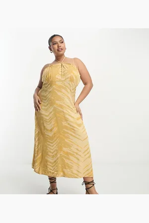 ONLY Printed strappy midi dress in mustard