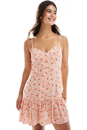 Miss Selfridge Strappy button through mini dress in strawberry ditsy print