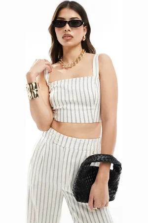 Stradivarius Linen look square neck cami top co-ord in rustic stripe