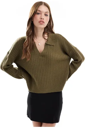 Brave Soul V-neck polo jumper in khaki