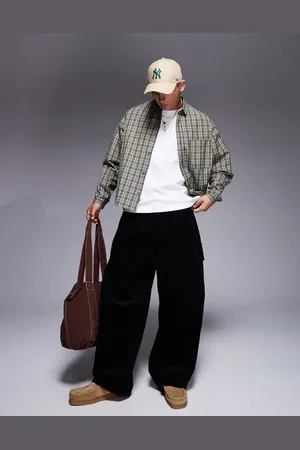 ASOS Oversized baggy pleated corduroy cargo trouser in