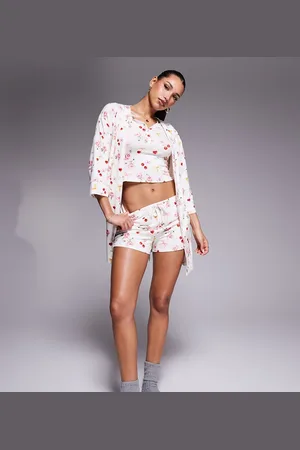 Kaiia Exclusive mix & match belted robe co-ord in cherry rose bow print