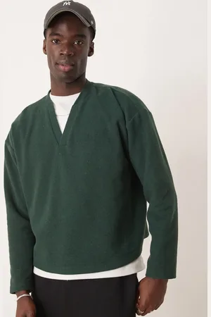 ASOS Oversized boxy v neck jumper in heavyweight brushed rib in