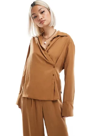 ASOS Wrap tie shirt co-ord in camel
