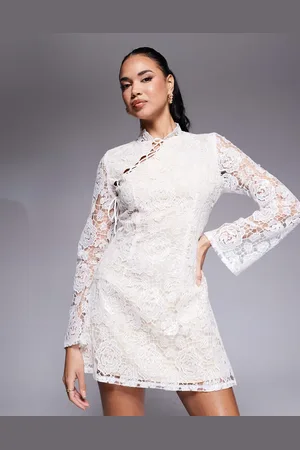 Rare Fashion London lace asymmetric lace up detail mini dress in