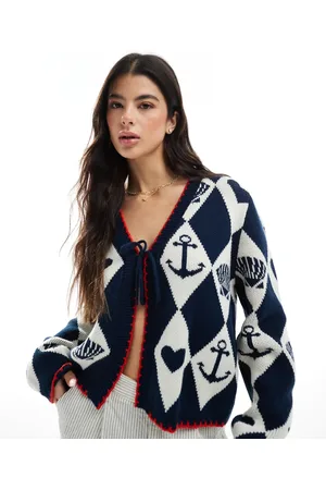 Miss Selfridge Nautical jacquard cardigan in navy