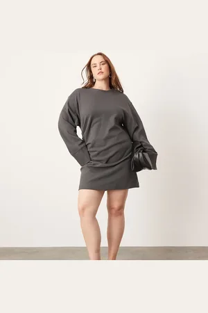 ASOS Curve premium jersey long sleeve mini dress in charcoal
