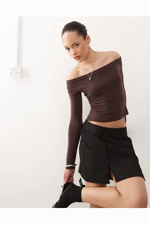Motel Renie bardot long sleeve top in dark