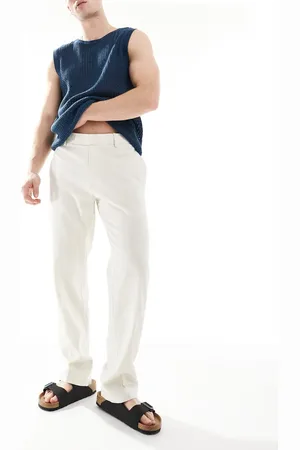 ASOS Smart straight leg linen blend trousers in ecru