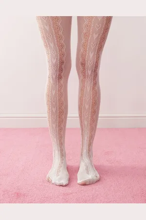 Reclaimed Pointelle tights with hearts in white