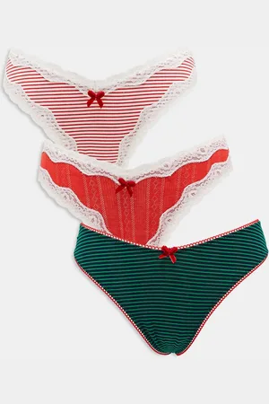 ASOS 3 pack high leg thongs in green & red stripe