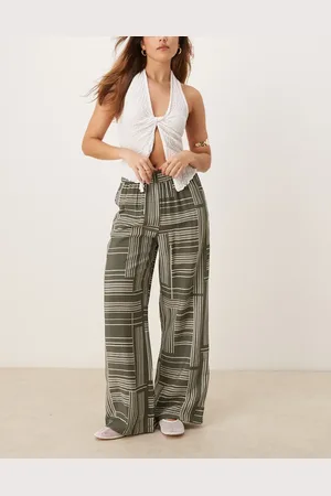 JDY Pull on wide leg trousers with abstract stripes in