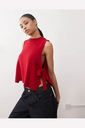 Reclaimed Knitted layering tank with tie sides in cherry