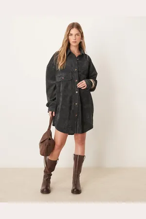 ASOS Oversized cord shirt dress in washed