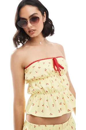 ASOS Ruched bandeau co-ord in buttermilk cherry print