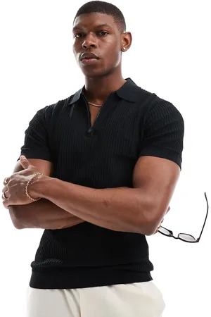 River Island Muscle fit half zip polo in