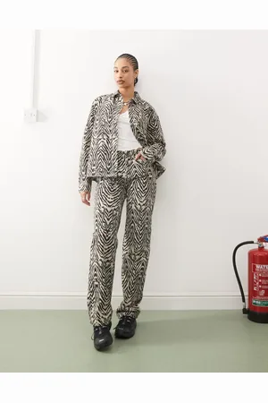 Noisy May Marley wide leg jeans co-ord in zebra
