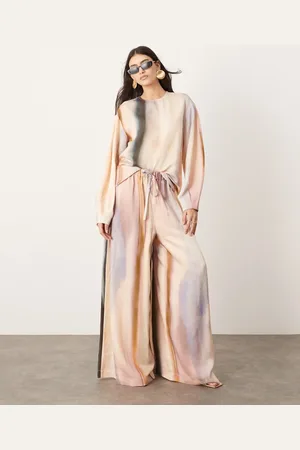 ASOS Satin super wide leg drawstring waist trouser in blurred stripe